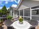 Rear patio with screened area, table, and grill at 11727 Dunham Dr, Matthews, NC 28105