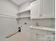 Clean, white laundry room with built-in shelves and sink, ready for appliances at 128 Spears Creek Dr, Mooresville, NC 28117