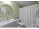 Modern bathroom featuring a sleek vanity, contemporary mirror, and a shower with a white curtain at 1608 Sharon W Rd # 55, Charlotte, NC 28210