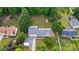 Aerial view showcasing property with a well-maintained lawn, garden, mature trees, and shed at 2379 Whitley Rd, Fort Mill, SC 29708