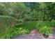 Secluded backyard with mature trees, lush greenery, and a charming stone pathway at 2500 Little Cove Rd, Charlotte, NC 28270