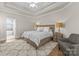 Comfortable bedroom features tray ceilings, a king-size bed, and a private bathroom at 502 Fly Fisher Dr, Salisbury, NC 28147