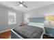 Inviting bedroom features a blue bed frame, ceiling fan, and neutral walls at 502 Fly Fisher Dr, Salisbury, NC 28147
