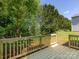 Wooden deck with natural light and lush green trees in the background. Creating a cozy space for relaxation and entertainment at 521 Ellingsworth Ln, Charlotte, NC 28214