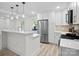 Well-lit kitchen with white cabinetry, stainless steel appliances, and modern light fixtures over the breakfast bar at 5219 Farmbrook Dr, Charlotte, NC 28210
