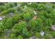 A captivating aerial view showcases the property's tree-lined perimeter and approximate lot lines at 93 34Th Street Nw Ct, Hickory, NC 28601