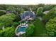 Expansive aerial view showcasing the home, the pool, the patio, and the lush greenery surrounding the property at 1001 Medinah Ct, Waxhaw, NC 28173