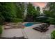 Backyard swimming pool with a hot tub and lounge chairs, perfect for outdoor relaxation at 1001 Medinah Ct, Waxhaw, NC 28173