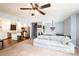 View of living room flowing to updated kitchen with stainless steel appliances at 1018 Autumn Ln, Hickory, NC 28602