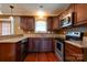 Well-equipped kitchen with granite counters, stainless steel appliances, and dark wood cabinetry at 110 Carol Lyn Dr, Kings Mountain, NC 28086
