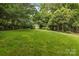 Lush backyard with mature trees that provide lots of shade and privacy at 1514 Wensley Dr, Charlotte, NC 28210