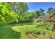 Well-maintained backyard with a garden, mature trees, and lush green lawn, perfect for outdoor living at 2115 Mecklenburg Ave, Charlotte, NC 28205