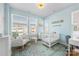 Bright and airy Bedroom with soothing blue walls, a crib, a rocking chair, and ample natural light for a cozy space at 2123 Bryant Park Dr, Charlotte, NC 28208