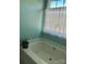 Bright bathroom featuring a bathtub with lace curtain and a small plant at 248 Aylesbury Ln, Indian Trail, NC 28079
