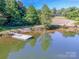 Serene view of a private dock on the tranquil lake, surrounded by lush greenery and mature trees at 7733 Skyline Dr, Sherrills Ford, NC 28673