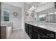 Bright bathroom with granite countertops, dual vanity sinks, and a large window for natural light at 8702 Aspinwall Dr, Charlotte, NC 28216
