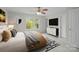 Well-lit bedroom featuring neutral tones, a large window, and modern decor at 104 Clydesdale Ct, Matthews, NC 28104