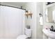 Bathroom with modern fixtures and a shower with a white curtain at 109 Hunter Ct, Oakboro, NC 28129