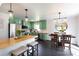 Charming kitchen with green cabinets, stainless steel appliances, wood countertops and breakfast bar with seating at 109 Hunter Ct, Oakboro, NC 28129