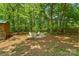 A fire pit with four chairs is located in the backyard near the tree line at 1338 Pell Dr, Lincolnton, NC 28092