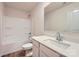 Clean bathroom featuring tub shower combination, single vanity, and contemporary fixtures at 151 Astor St, Troutman, NC 28166
