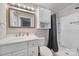Well-maintained bathroom featuring a shower/tub combo and a modern vanity at 1723 Baskins Hill Rd, Heath Springs, SC 29058
