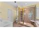 Bathroom with double sinks and spacious glass shower with tile surround at 1760 Jacobs Way, Sherrills Ford, NC 28673