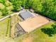Expansive aerial view showcasing the riding arena, lush landscaping, and equestrian facilities at 1780 Sierra Rd, York, SC 29745