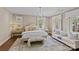 Serene bedroom featuring soft lighting, patterned wallpaper, and plush furnishings for a relaxing ambiance at 2322 Hopedale Ave, Charlotte, NC 28207