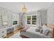Bright bedroom with floral wallpaper, chandelier, a hanging chair, and large windows with natural light at 2509 Bay St, Charlotte, NC 28205