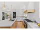 Bright kitchen features a large island with quartz countertops, pendant lighting and stainless steel appliances at 2509 Bay St, Charlotte, NC 28205