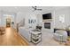 Bright living room features a fireplace, a neutral color palette, with views of the staircase and entryway at 2509 Bay St, Charlotte, NC 28205