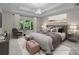 A spacious primary bedroom offers a large window with wooded views, soft colors, and elegant furnishings at 2608 Carmarthen Ct, Matthews, NC 28104