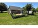 The backyard features a fenced-in garden, screened porch, and lush green lawn at 2800 Deans Ct, Monroe, NC 28110