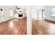 Spacious living room with a brick fireplace, hardwood floors, and natural light at 326 N Greenbriar Rd, Statesville, NC 28625