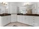 Bright bathroom featuring double sinks, granite counters, and a large mirror at 440 S Sharon Amity Rd, Charlotte, NC 28211
