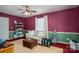 This carpeted living room features a fan and comfortable seating at 727 Skinner Rd, Shelby, NC 28152