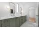 A stylish bathroom with green cabinets, double sinks, and modern fixtures at 1817 Union St, Charlotte, NC 28205