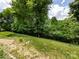 Lush backyard featuring a slightly sloping lawn and mature trees at 2502 Breuster Dr, Charlotte, NC 28210