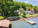 Picturesque waterfront property featuring a home with a lakeside dock, perfect for enjoying water activities at 4960 Longfield St, Claremont, NC 28610