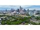 Stunning aerial view of Charlotte condo nestled among lush greenery with a beautiful city skyline backdrop at 526 N Davidson St, Charlotte, NC 28202