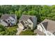 Aerial view of a home with manicured lawns, surrounded by lush greenery in a serene neighborhood at 9437 Tavistock Ct, Matthews, NC 28105