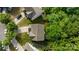 Birds-eye view of the landscaped backyard, driveway, garden, and neighboring homes at 9437 Tavistock Ct, Matthews, NC 28105