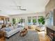 Open-concept living room with views of the pool and patio through sliding glass doors, and comfortable seating at 1009 Belmont Ave, Charlotte, NC 28205