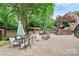 Spacious brick patio with an outdoor dining area, a water fountain, and lush surroundings at 10209 Thomas Payne Cir, Charlotte, NC 28277
