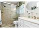 Bathroom featuring a glass shower door, vanity, and tile flooring at 10209 Thomas Payne Cir, Charlotte, NC 28277