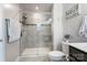 Bathroom with stand-up shower featuring a shower head and bench at 10436 Dalton Woods Nw Ct, Huntersville, NC 28078