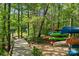 Canoes and kayaks are stored next to a lakeside boardwalk at 109 Braxton Gate Ct, Mount Holly, NC 28120