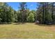 Large, well-maintained backyard featuring mature trees and a charming playhouse for outdoor enjoyment at 140 Ribbon Cir, Lincolnton, NC 28092