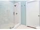 Modern shower with glass enclosure, white subway tile, and modern fixtures at 2125 Southend Dr # 339, Charlotte, NC 28203